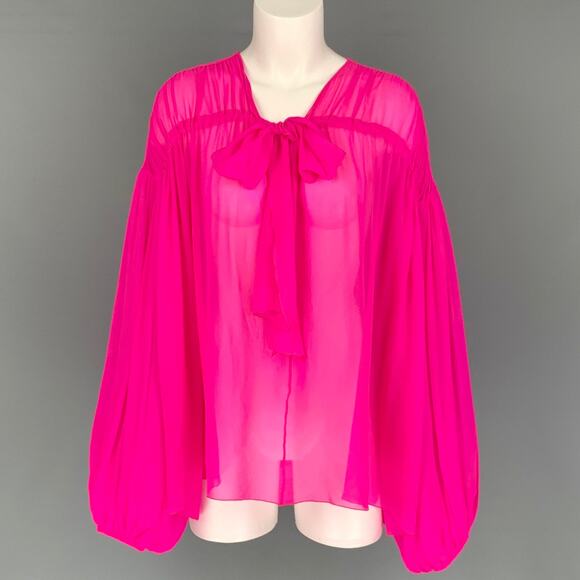 GIAMBATTISTA VALLI Size L Pink Silk See Through Bow Blouse - Picture 1 of 7